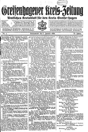 Greifenhagener Kreiszeitung vom 01.01.1916