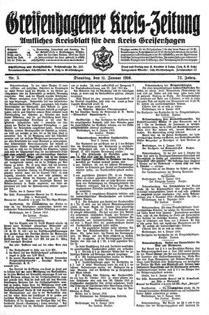 Greifenhagener Kreiszeitung vom 11.01.1916