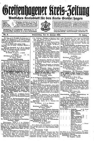 Greifenhagener Kreiszeitung on Jan 13, 1916