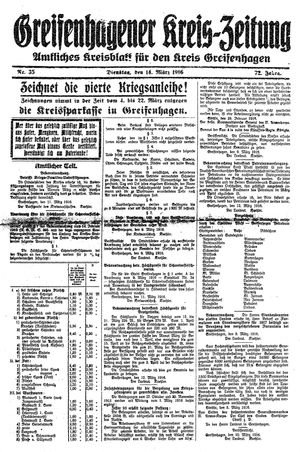 Greifenhagener Kreiszeitung vom 14.03.1916