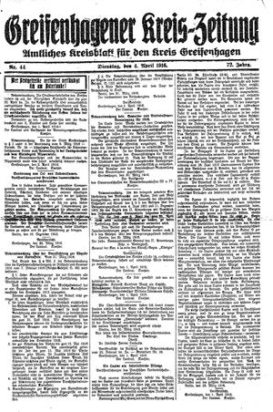 Greifenhagener Kreiszeitung vom 04.04.1916