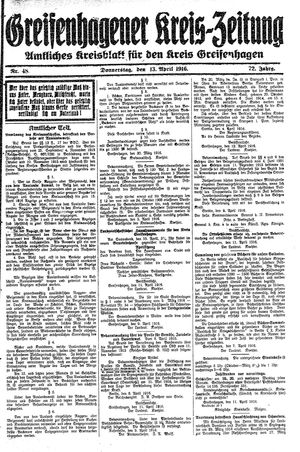 Greifenhagener Kreiszeitung on Apr 13, 1916