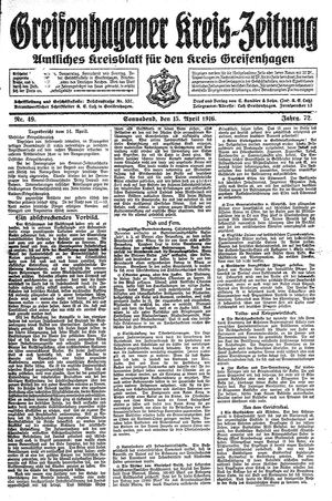 Greifenhagener Kreiszeitung vom 15.04.1916