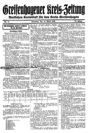 Greifenhagener Kreiszeitung on Apr 18, 1916