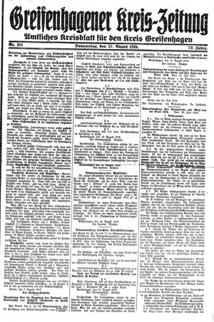Greifenhagener Kreiszeitung vom 17.08.1916