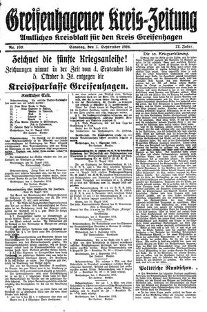 Greifenhagener Kreiszeitung vom 03.09.1916