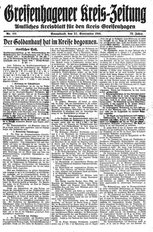 Greifenhagener Kreiszeitung vom 23.09.1916