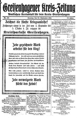 Greifenhagener Kreiszeitung vom 24.09.1916