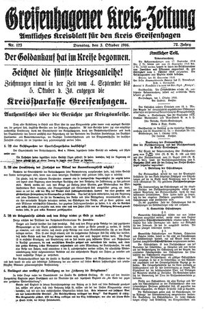 Greifenhagener Kreiszeitung vom 03.10.1916