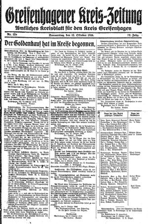 Greifenhagener Kreiszeitung vom 12.10.1916