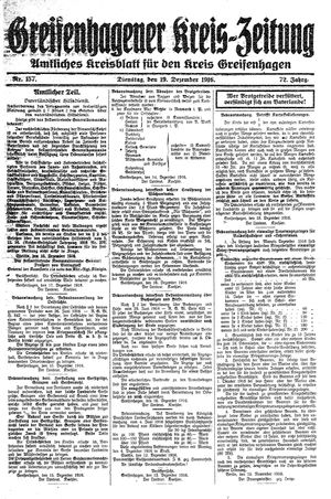 Greifenhagener Kreiszeitung vom 19.12.1916