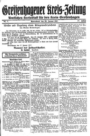 Greifenhagener Kreiszeitung on Jan 20, 1917