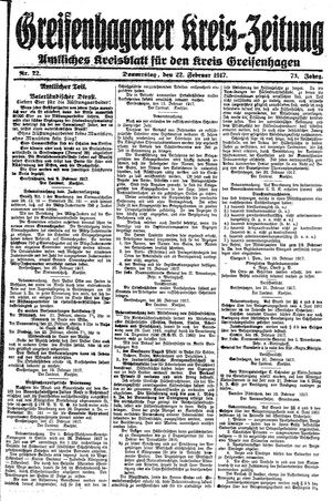 Greifenhagener Kreiszeitung vom 22.02.1917
