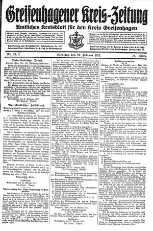 Greifenhagener Kreiszeitung vom 27.02.1917