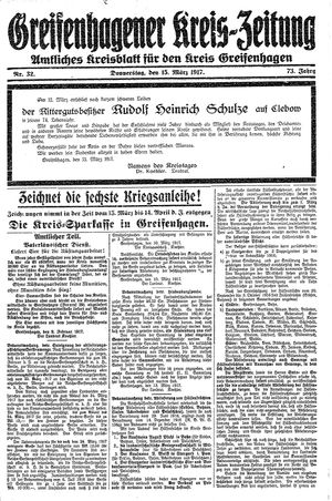 Greifenhagener Kreiszeitung on Mar 15, 1917