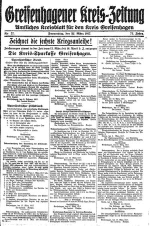 Greifenhagener Kreiszeitung vom 22.03.1917