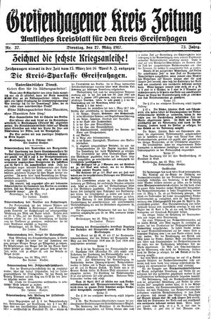 Greifenhagener Kreiszeitung vom 27.03.1917