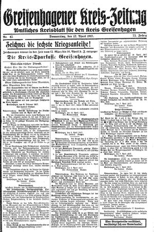 Greifenhagener Kreiszeitung on Apr 12, 1917