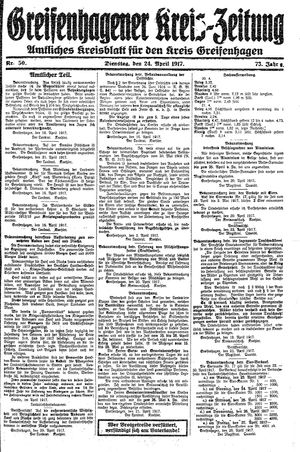 Greifenhagener Kreiszeitung on Apr 24, 1917