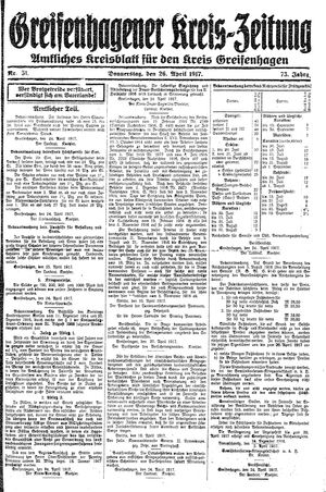 Greifenhagener Kreiszeitung on Apr 26, 1917