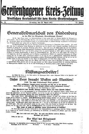 Greifenhagener Kreiszeitung on May 1, 1917