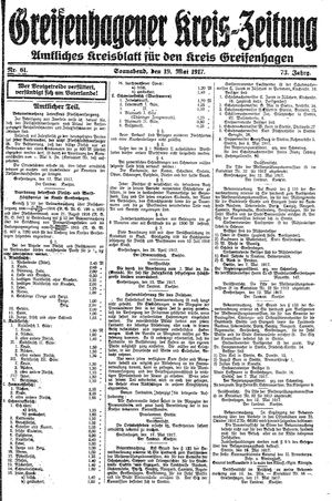 Greifenhagener Kreiszeitung vom 19.05.1917