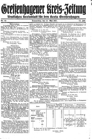 Greifenhagener Kreiszeitung vom 31.05.1917