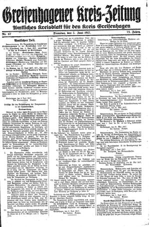 Greifenhagener Kreiszeitung vom 05.06.1917