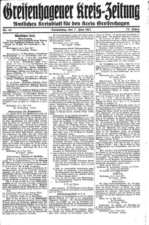 Greifenhagener Kreiszeitung vom 07.06.1917