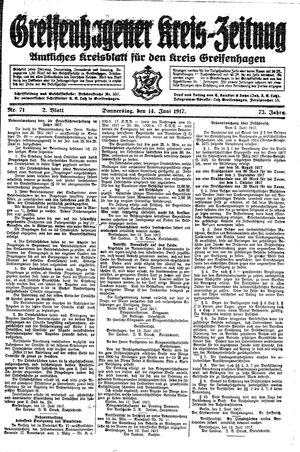 Greifenhagener Kreiszeitung vom 14.06.1917
