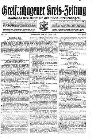 Greifenhagener Kreiszeitung vom 21.06.1917