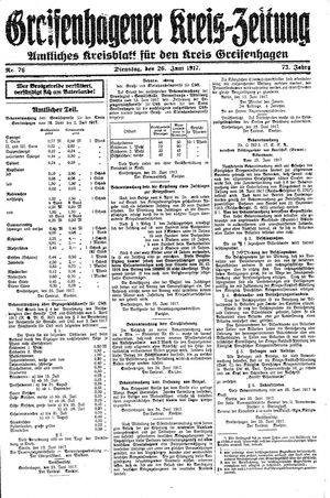 Greifenhagener Kreiszeitung on Jun 26, 1917