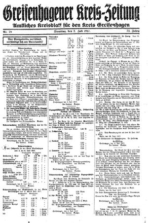 Greifenhagener Kreiszeitung on Jul 3, 1917