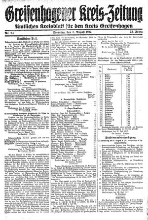 Greifenhagener Kreiszeitung vom 07.08.1917