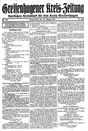 Greifenhagener Kreiszeitung vom 30.08.1917