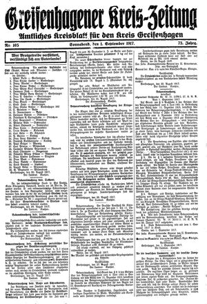 Greifenhagener Kreiszeitung on Sep 1, 1917