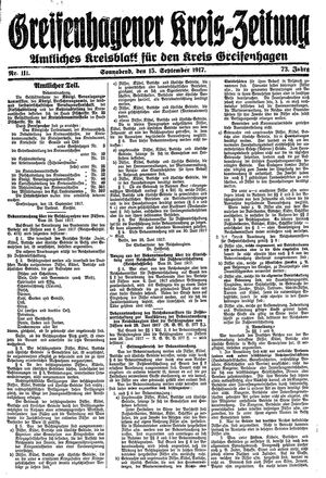 Greifenhagener Kreiszeitung vom 15.09.1917