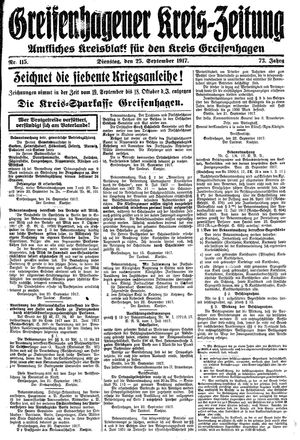 Greifenhagener Kreiszeitung on Sep 25, 1917