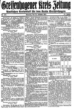 Greifenhagener Kreiszeitung vom 21.10.1917