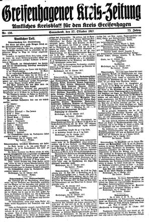 Greifenhagener Kreiszeitung vom 27.10.1917