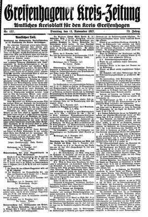 Greifenhagener Kreiszeitung vom 13.11.1917