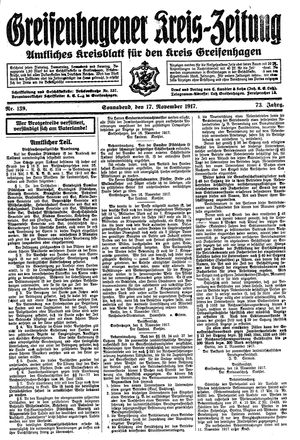 Greifenhagener Kreiszeitung vom 17.11.1917