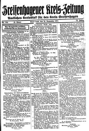 Greifenhagener Kreiszeitung vom 01.12.1917