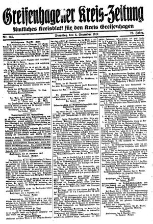 Greifenhagener Kreiszeitung vom 04.12.1917