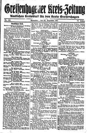 Greifenhagener Kreiszeitung vom 22.12.1917