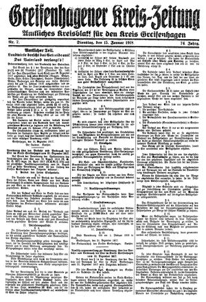 Greifenhagener Kreiszeitung vom 15.01.1918