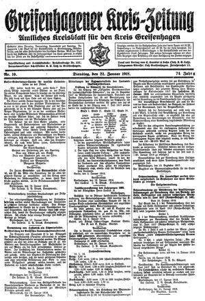 Greifenhagener Kreiszeitung vom 22.01.1918