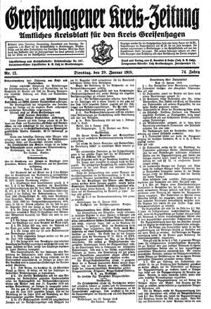 Greifenhagener Kreiszeitung vom 29.01.1918