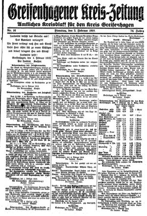 Greifenhagener Kreiszeitung vom 05.02.1918