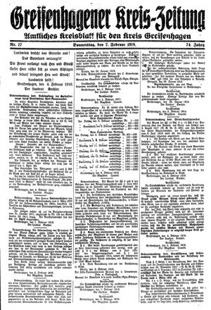 Greifenhagener Kreiszeitung on Feb 7, 1918